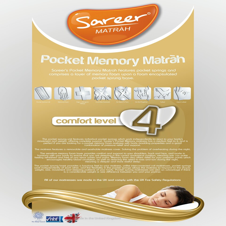 image 1 of Sareer Pocket Sprung Memory Foam Mattress 4FT White | Small Double