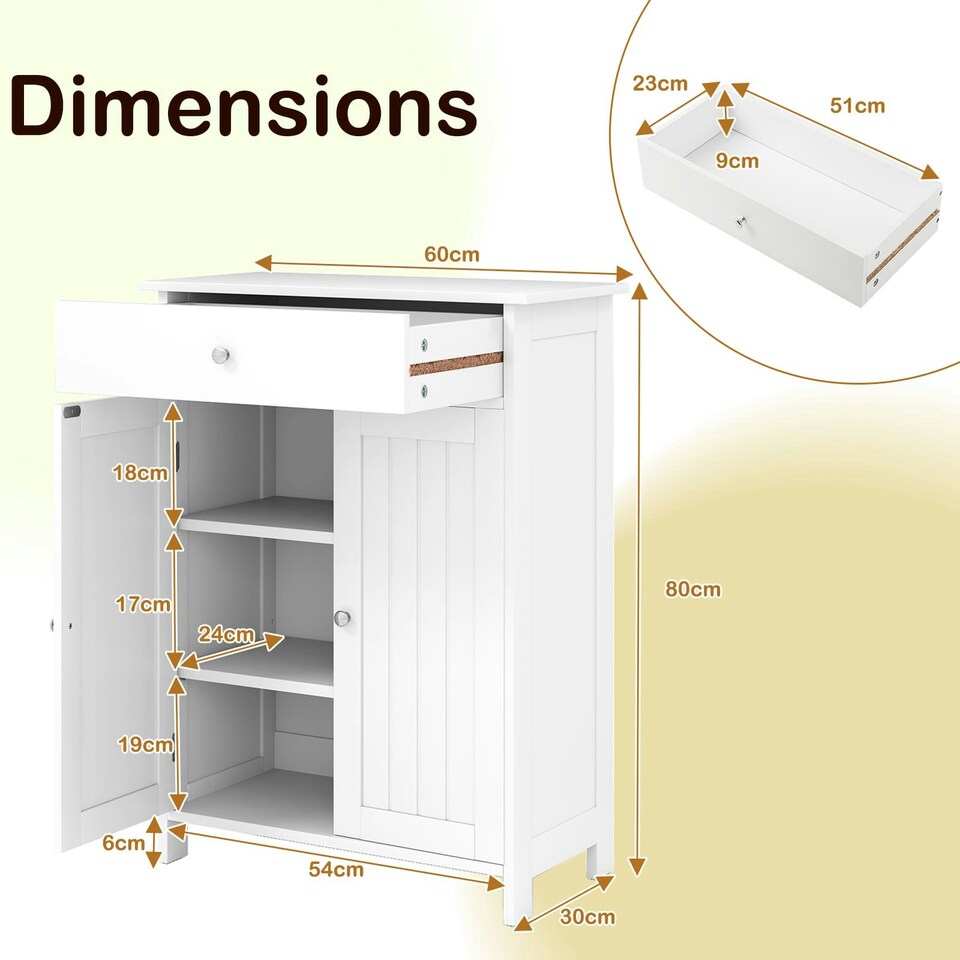 image 1 of COSTWAY Bathroom Floor Cabinet Storage Organizer White White