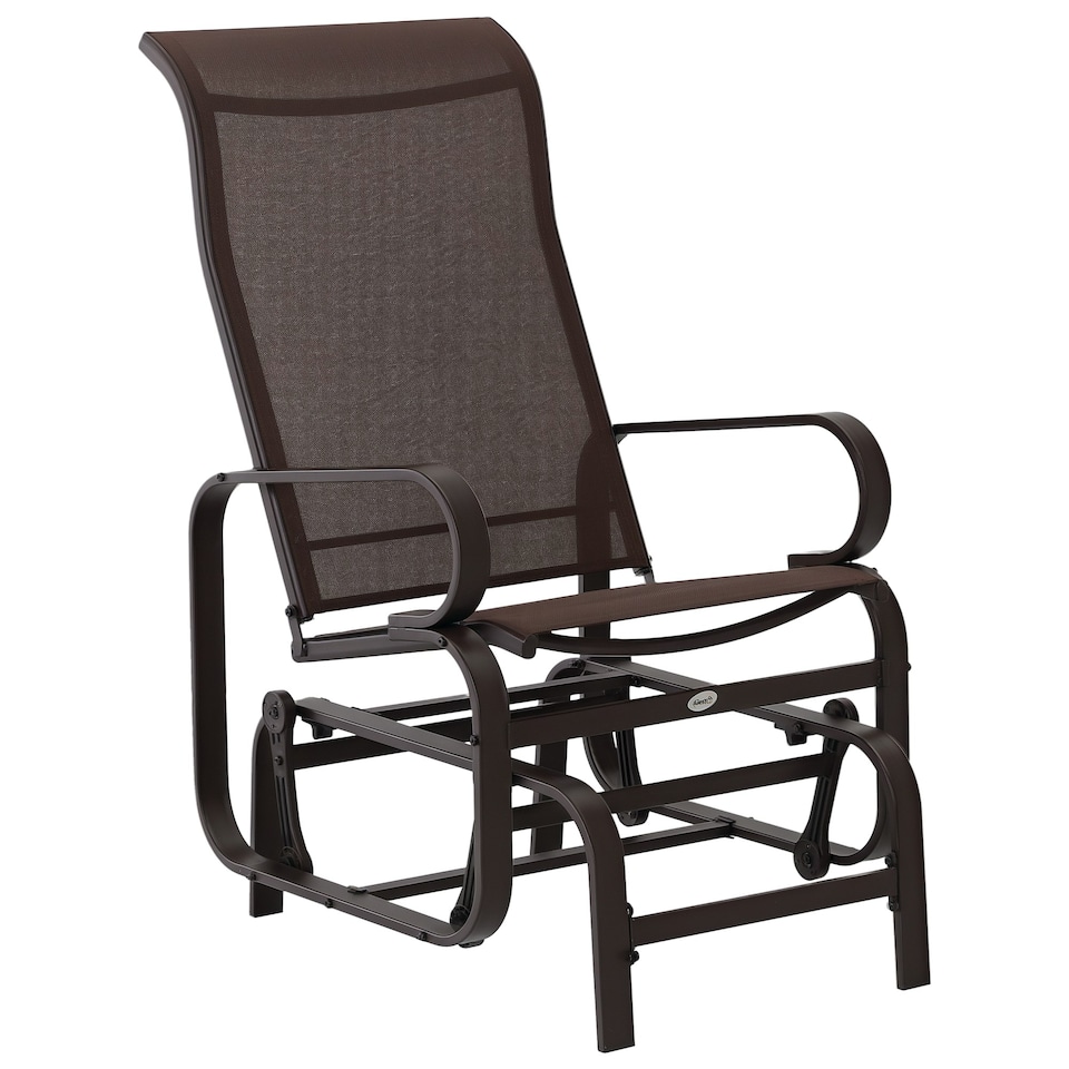 image 1 of Outsunny Outdoor Gliding Rocking Chair w/ Metal Frame for Patio, Garden, Brown