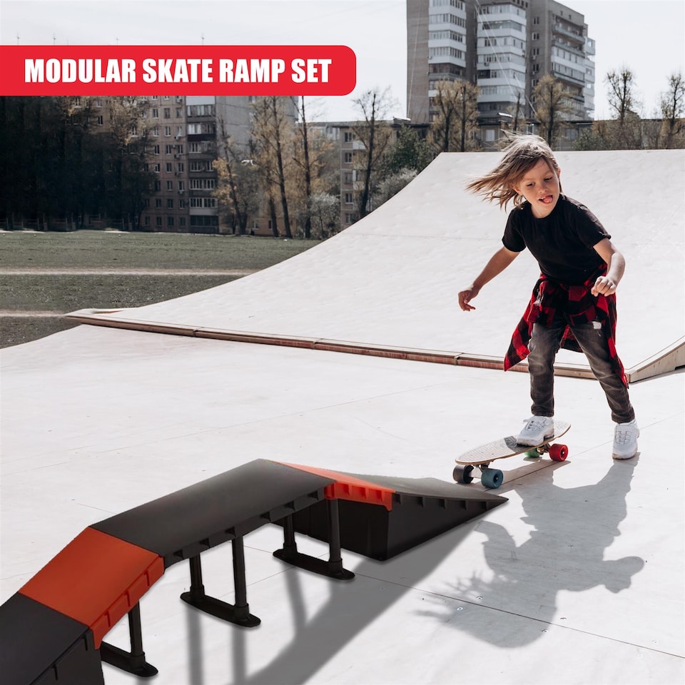 image 1 of GEEZY Multi-Functional 6-in-1 Mini Ramp Set For Roller Skates, Skateboards, Black
