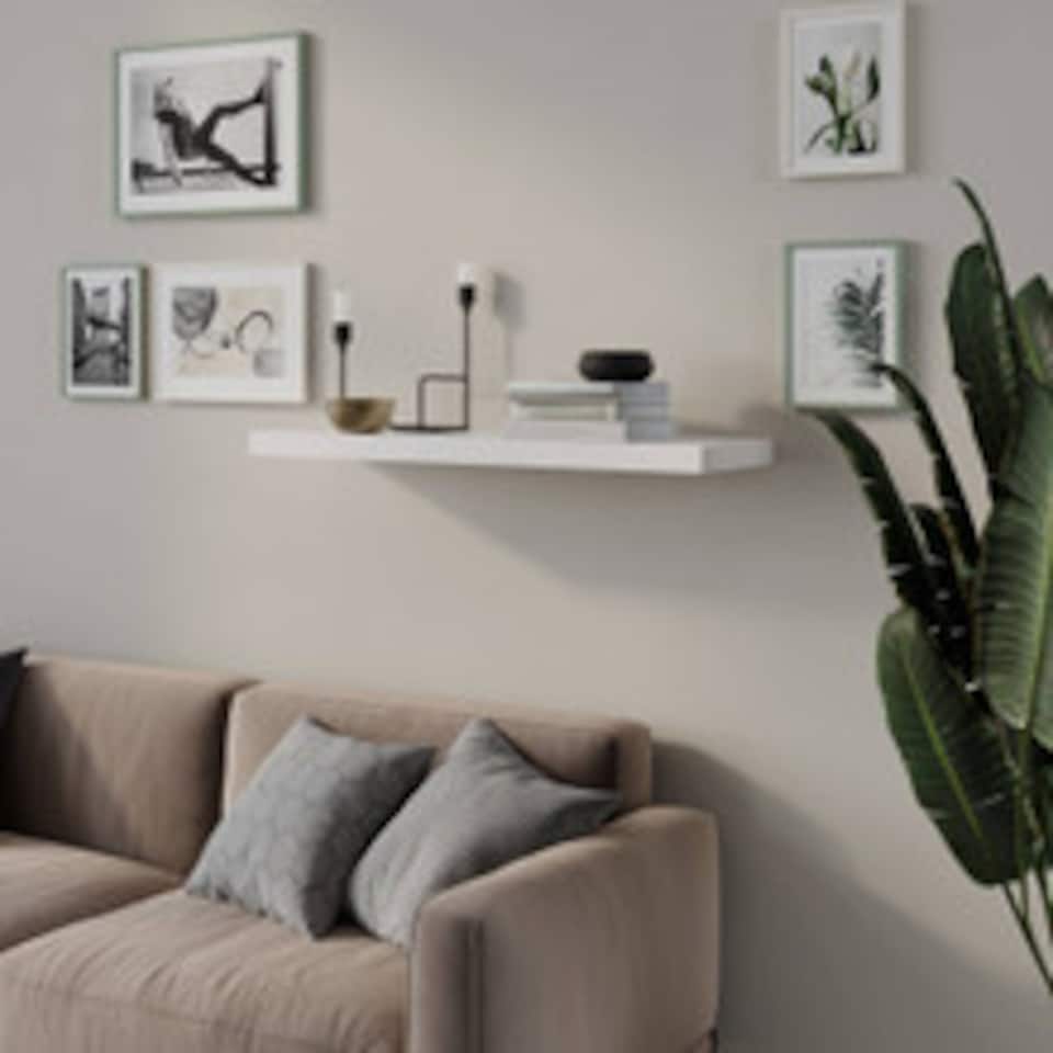 image 1 of Floating Wooden Wall Shelves - 80x23.5cm | White | White & Set of 3 | 3