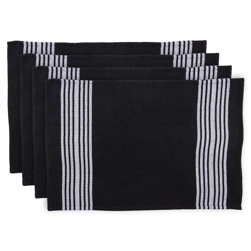 image 1 of Nicola Spring Cotton Tea Towels - 60cm x 40cm - Black - Pack of 4