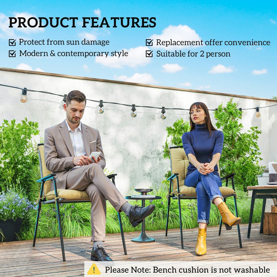 image 1 of Outsunny Set of 2 Garden Chair Cushions Seat Pad for Outdoor & Indoor Use 