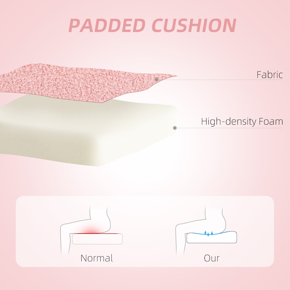 image 1 of HOMCOM Armless Heart Computer Desk Chair, Teddy Fleece Swivel Office Chair, Makeup Vanity Chair with Height Adjustable, Wheels, for Home Study Bedroom, Pink | Pink