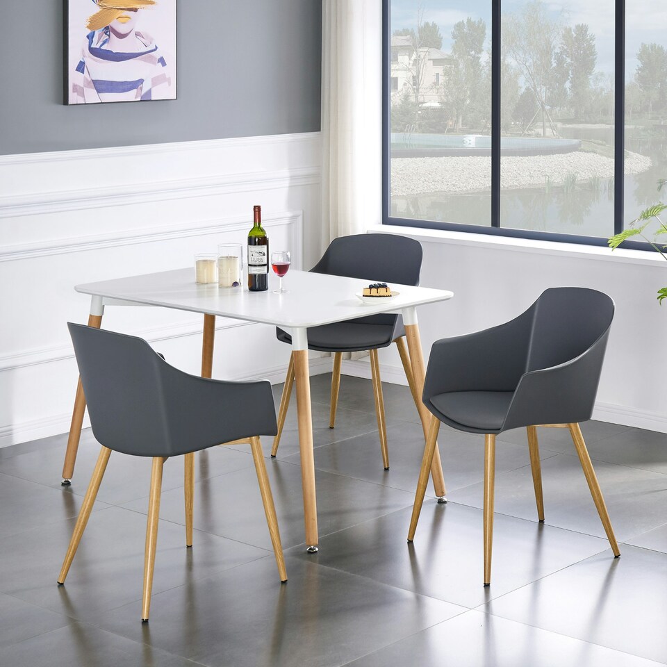 image 1 of Single Eden Modern Dining Chair, Faux Leather Padded Cushion & Solid Wooden Legs Grey