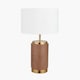image 2 of Cylinder Wood Effect Ceramic Table Lamp with Shade | Brown | Brown | 1
