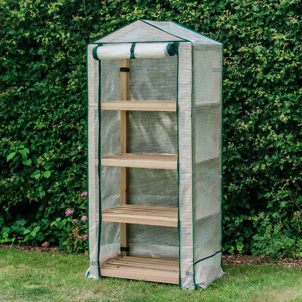 image 1 of Marshalls Garden Grow It Premium 4-Tier Wooden Growhouse | Green | White | 1 x Growhouse