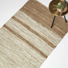Homescapes Recycled Leather Handwoven Stripe Rug | Brown | Brown