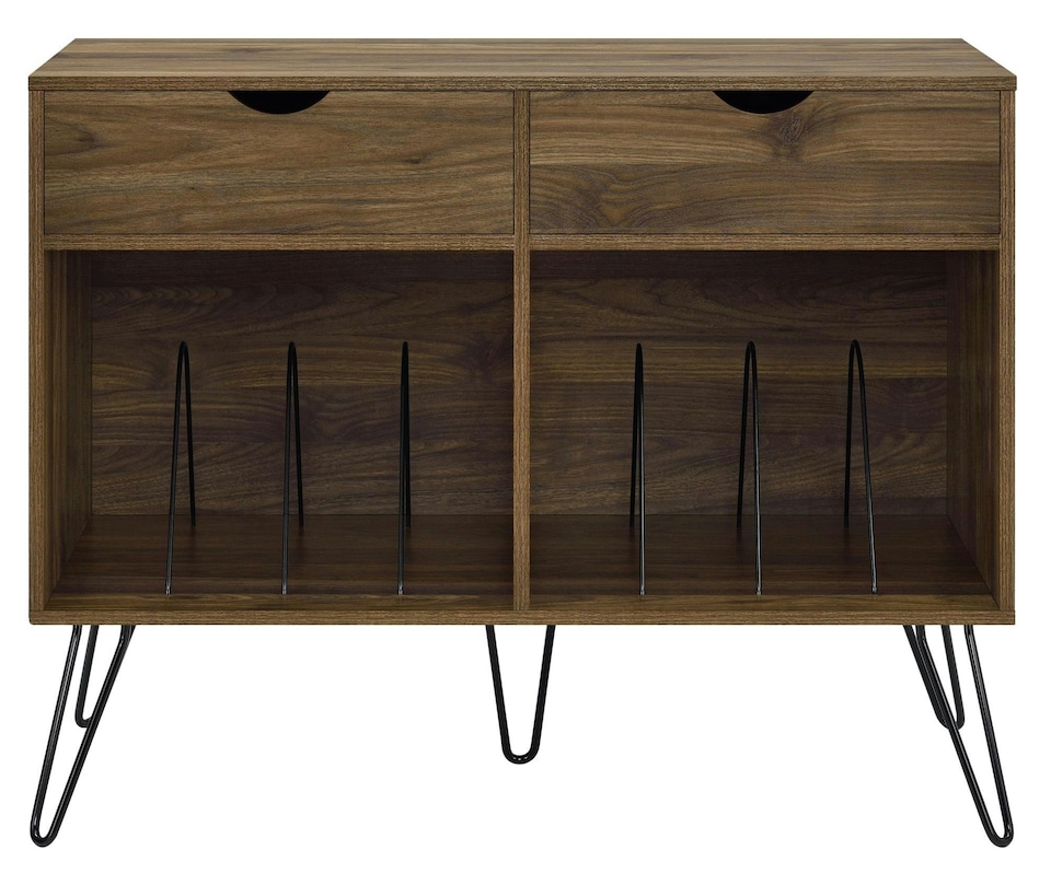 image 1 of Concord Turntable Stand with 2 Drawers Walnut Look | Brown | Walnut