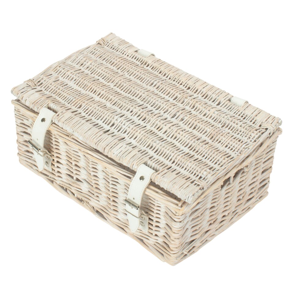 image 1 of Wicker 35cm Empty Whitewash Picnic Basket Unlined Brown | Brown | One Size