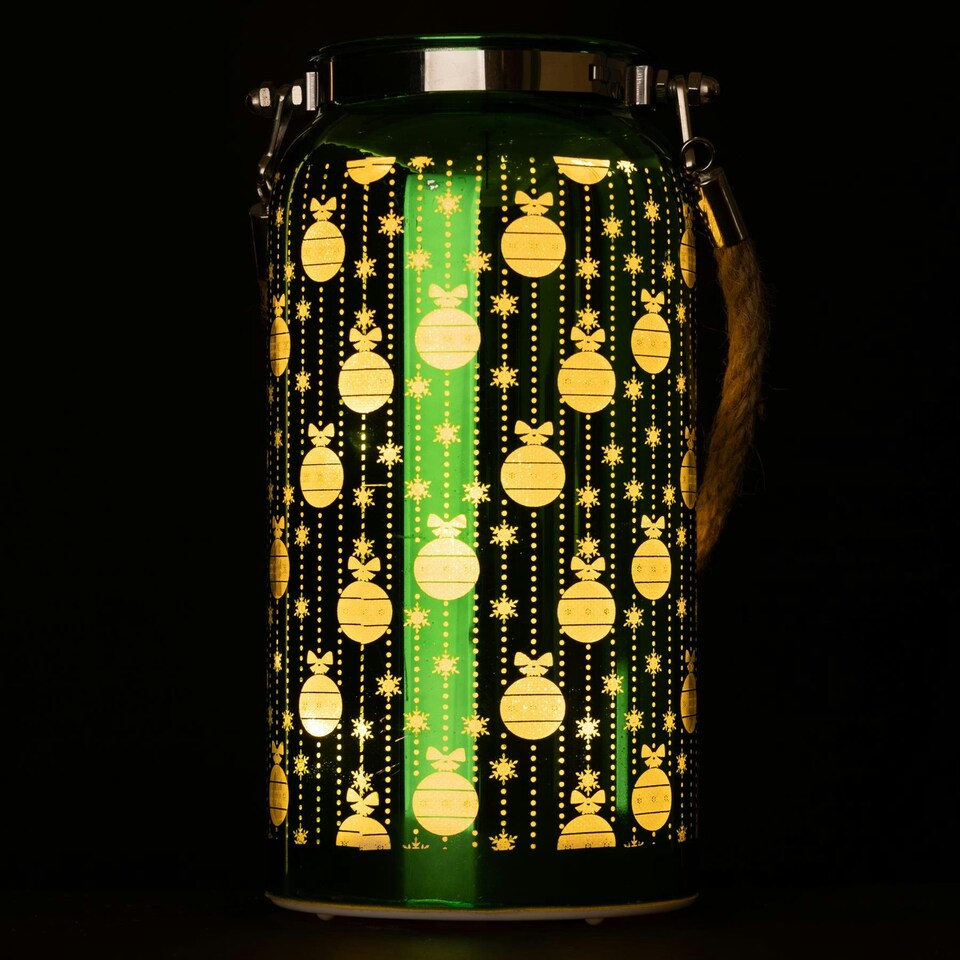 image 1 of 20cm Christmas Decorated Jar - Green Lantern