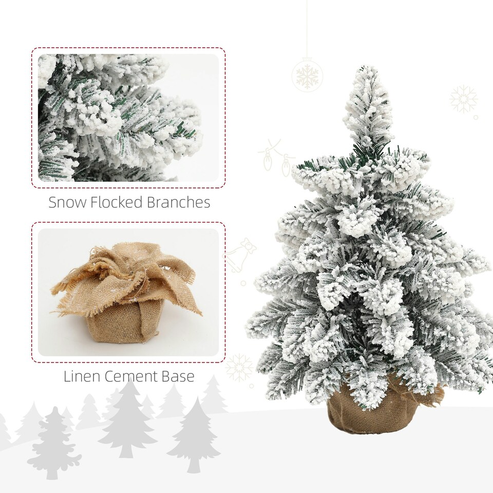 image 1 of HOMCOM 2 Piece Mini Artificial Christmas Trees Flocked Tabletop Xmas Trees