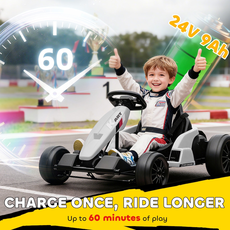image 1 of AIYAPLAY 24V Electric Go Kart with Drift Mode, Adjustable Seat, White