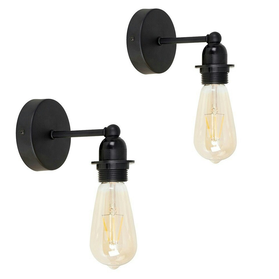 image 1 of ValueLights Pair Of Industrial Steampunk Style Satin Black Pipework Single Wall Lights | Black