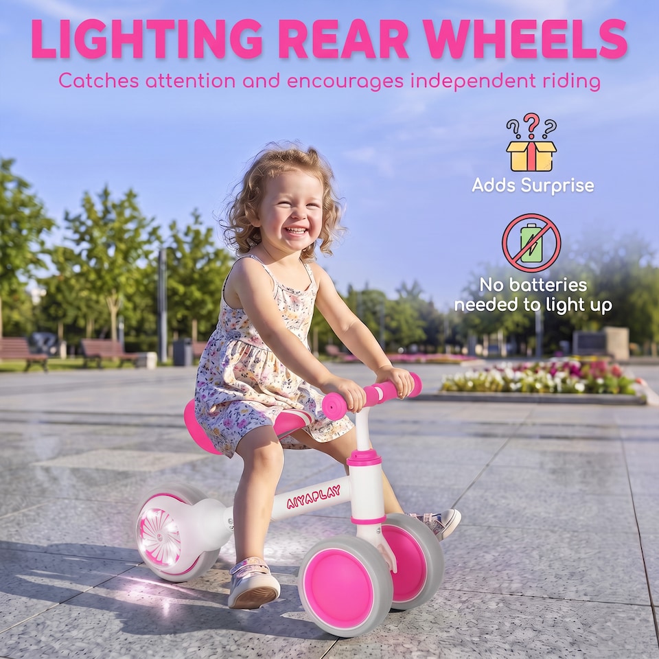 image 1 of AIYAPLAY Balance Bike with 135° Steering Limit for Toddlers 1-2 Years, Pink
