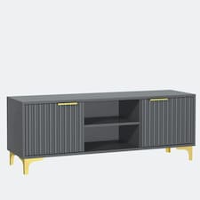 Bold TV unit 120cm grey ribbed fronts gold accents | Grey | One Size | 1