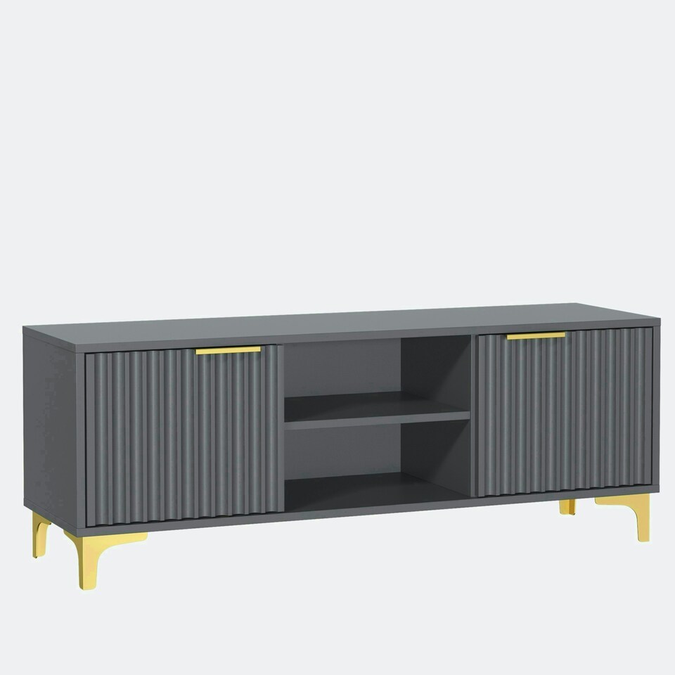 image 1 of Bold TV unit 120cm grey ribbed fronts gold accents Grey