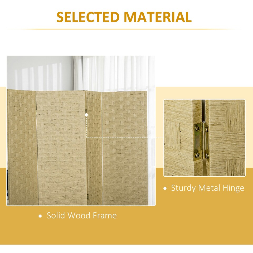 image 1 of HOMCOM 4 Panel Folding Room Dividers for Wall, Privacy Screen Panels, Brown Brown | 4 panels