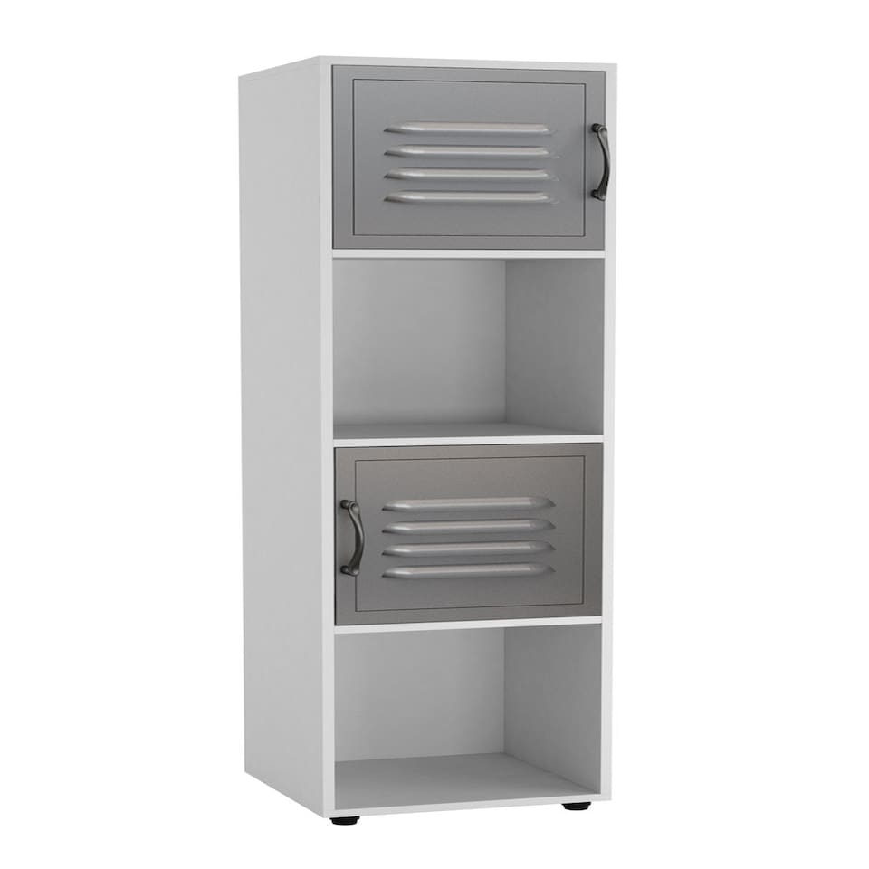 image 1 of 4 -Cube Tall Shelving Unit With Metal Doors Grey | Grey / Black
