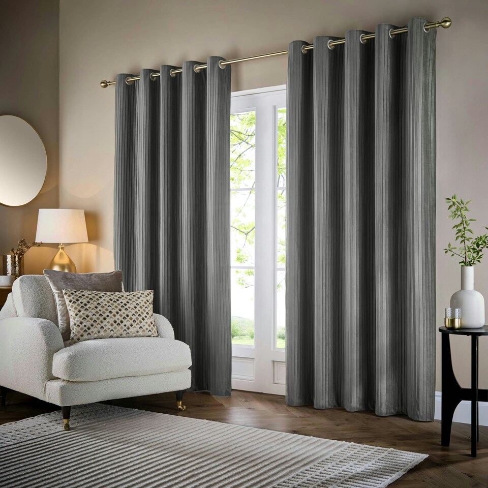 image 1 of Paoletti Corinthian Velvet Room Darkening Dove Grey Eyelet Curtains 168 x 137 cm Multi