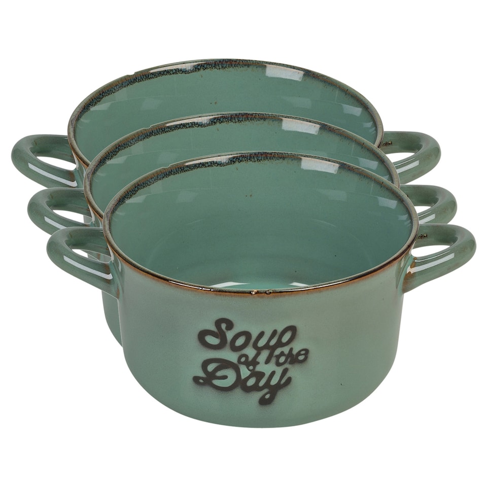image 1 of Stoneware Soup Bowls With Handles | Green | Green & Set of 3 | 3