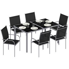 Outsunny 7 Piece Garden Dining Set, Steel Outdoor Table and Chairs