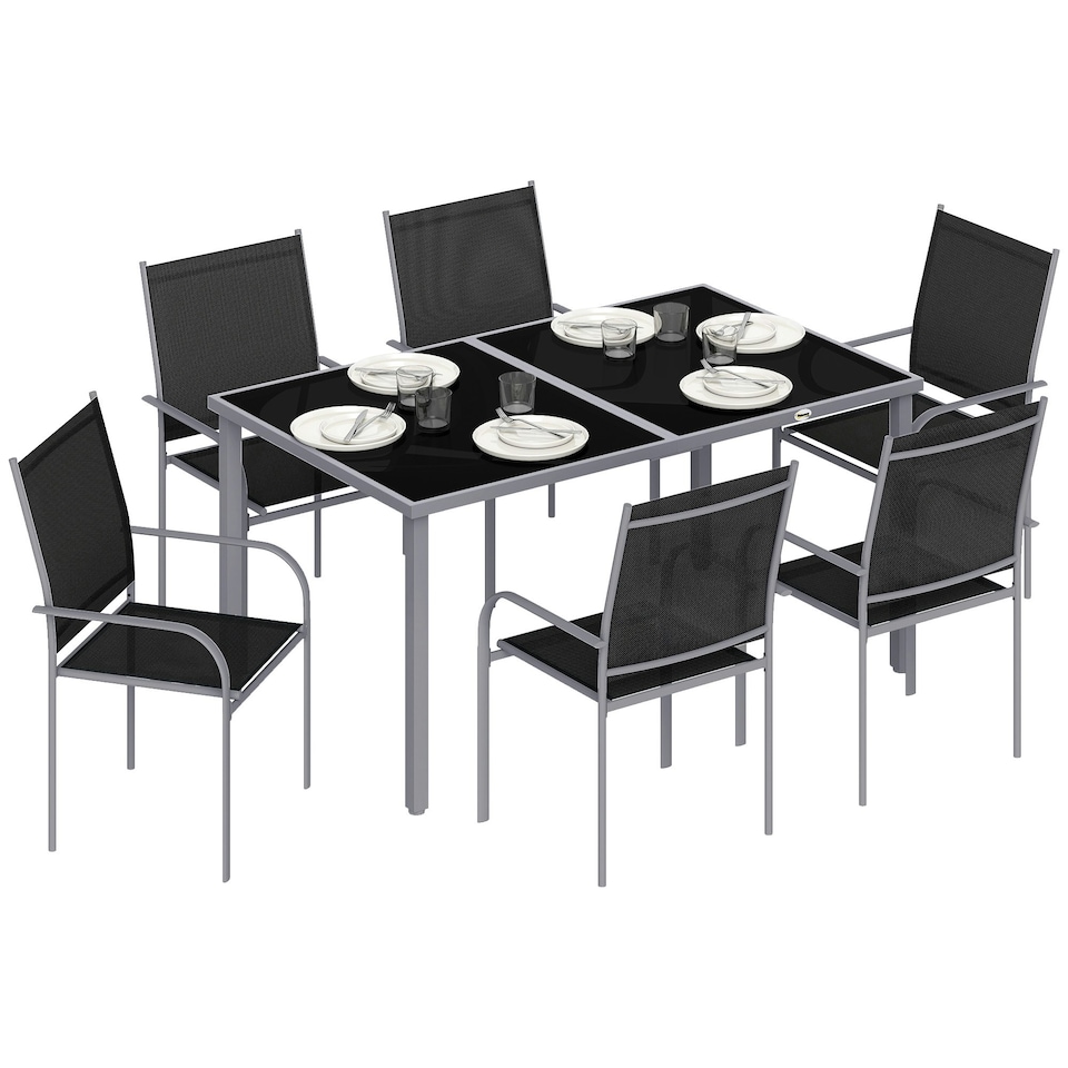 image 1 of Outsunny 7 Piece Garden Dining Set, Steel Outdoor Table and Chairs