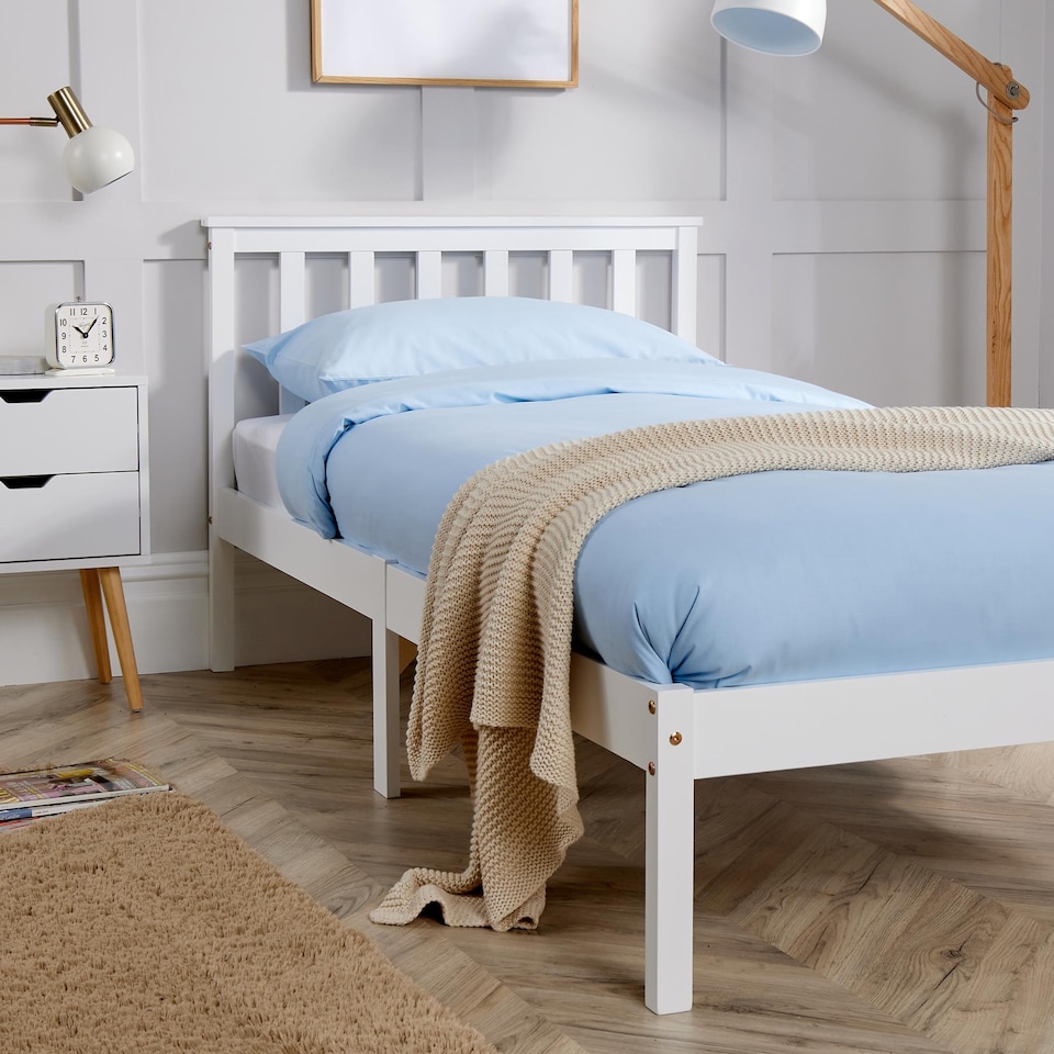 image 1 of Single Pine Solid Wood Bed 3ft White Low End Slatted Base Furniture Headboard