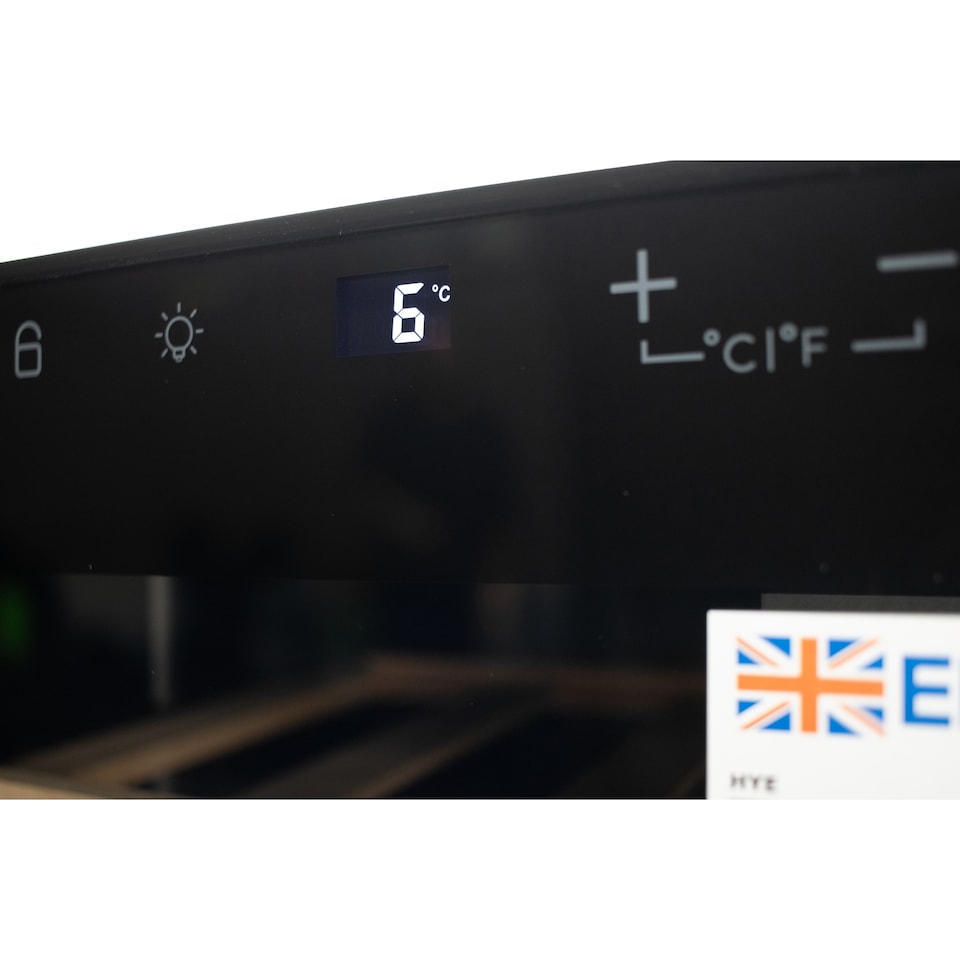 image 1 of HYE 46L Wine Cooler 15 Bottles, 43cm, Touch Controls, LED Lights, Black, Wooden Shelves - RF01WC15B31