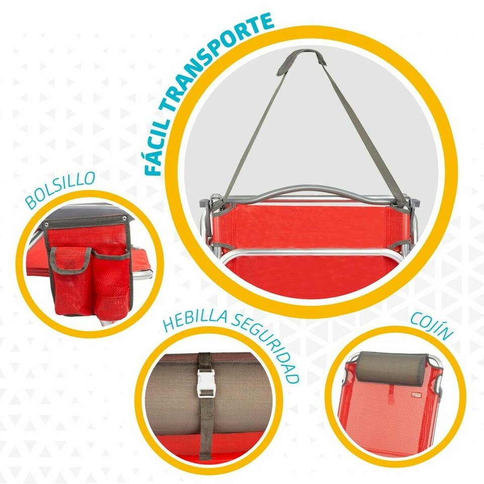 image 1 of Folding Chair with Headrest Aktive Menorca Red 51 x 76 x 45 cm (2 Units) N/A