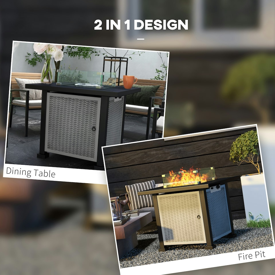 image 1 of Outsunny Outdoor Propane Gas Fire Pit Table w/ Wind Screen & Glass Beads, Grey
