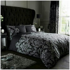 VELVETIO Empire Damask Printed Duvet Cover Set Reversible Polycotton Beddings Black | King