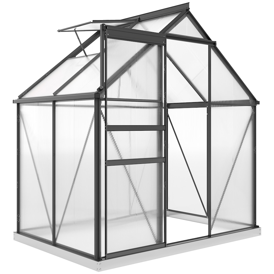 image 1 of Outsunny Polycarbonate Walk-in Garden Greenhouse w/ Sliding Door Grey | Grey | Grey | 1