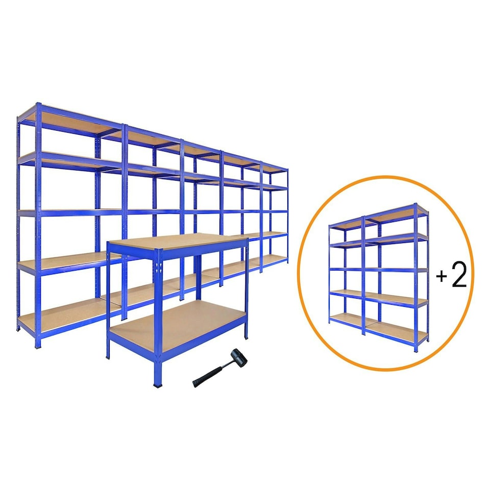 image 1 of Garage Racking - Junk Eater Bundle - Boltless 5 Tier Garage Shelves Blue