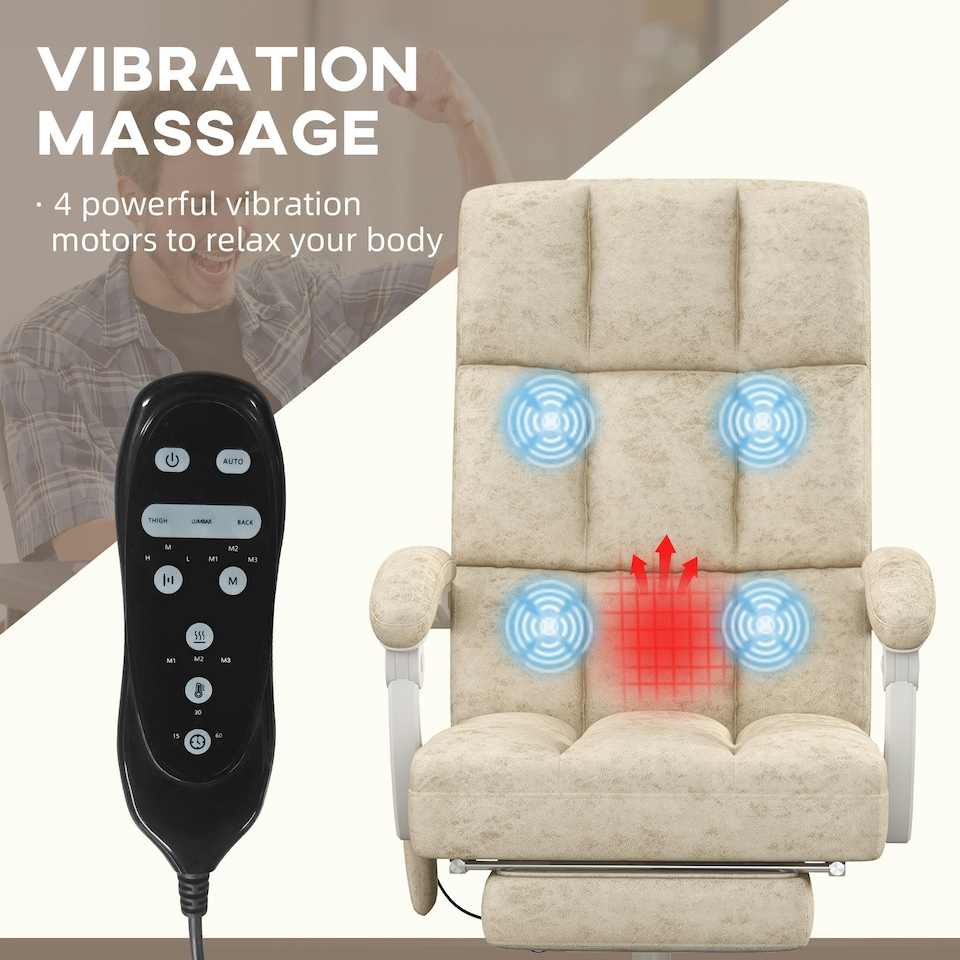 image 1 of Vinsetto Massage Office Chair with Footrest and Heat, Beige