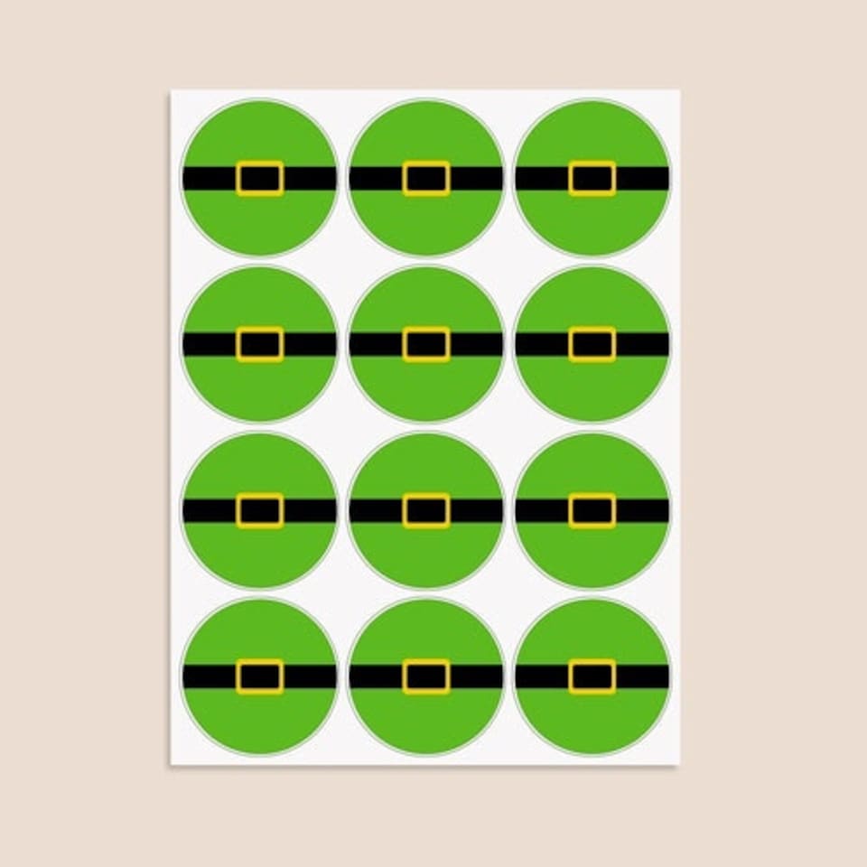 image 1 of Christmas Elf Belt Round Stickers 60mm - Sheet of 12