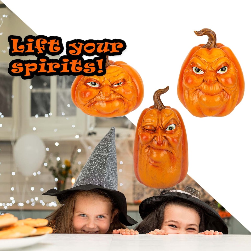 image 1 of vfm-estore Halloween Grumpkins Decorations Grumpy Pumpkins 3-Pack