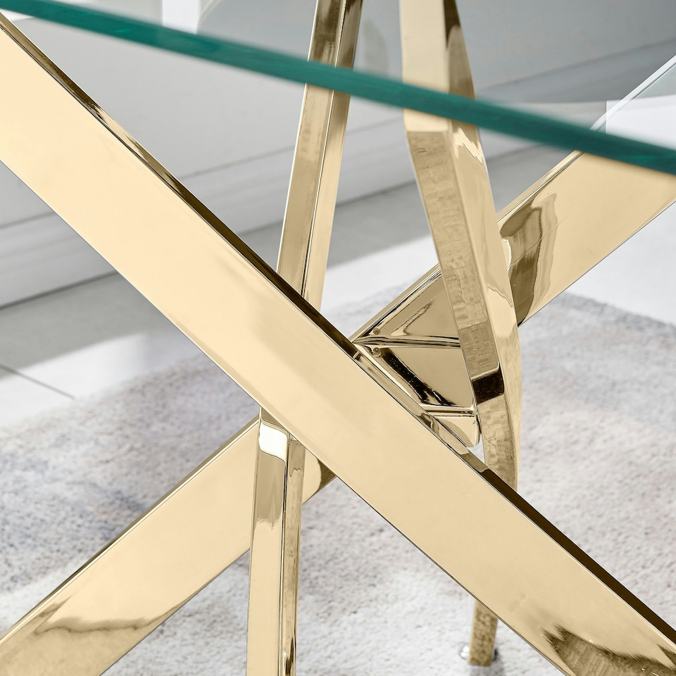 image 1 of Furniturebox Leonardo Glass and Gold Leg Modern 4 Seat Dining Table