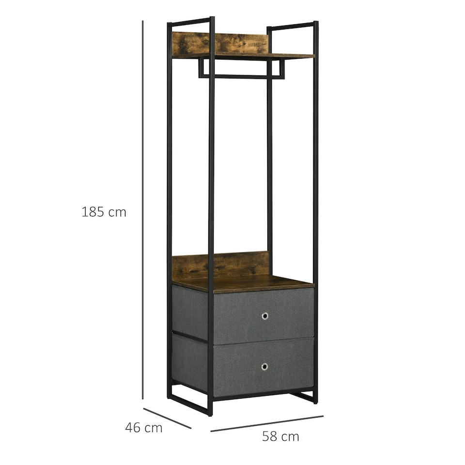 image 1 of HOMCOM Clothes Rail, Metal Coat Stand, Garment Rack with 2 Fabric Storage Drawer