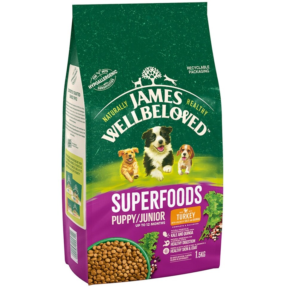 image 1 of James Wellbeloved Pup/Jun Dog Superfoods Turkey With Kale and Quinoa 1.5kg
