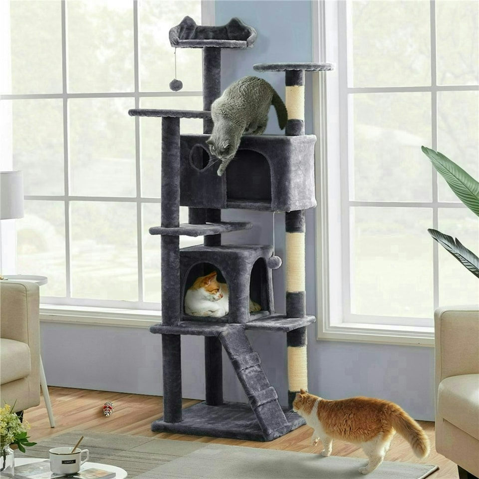 image 1 of Yaheetech 177 cm Cat Tree Tower with Condos and Scratching Posts Dark Grey