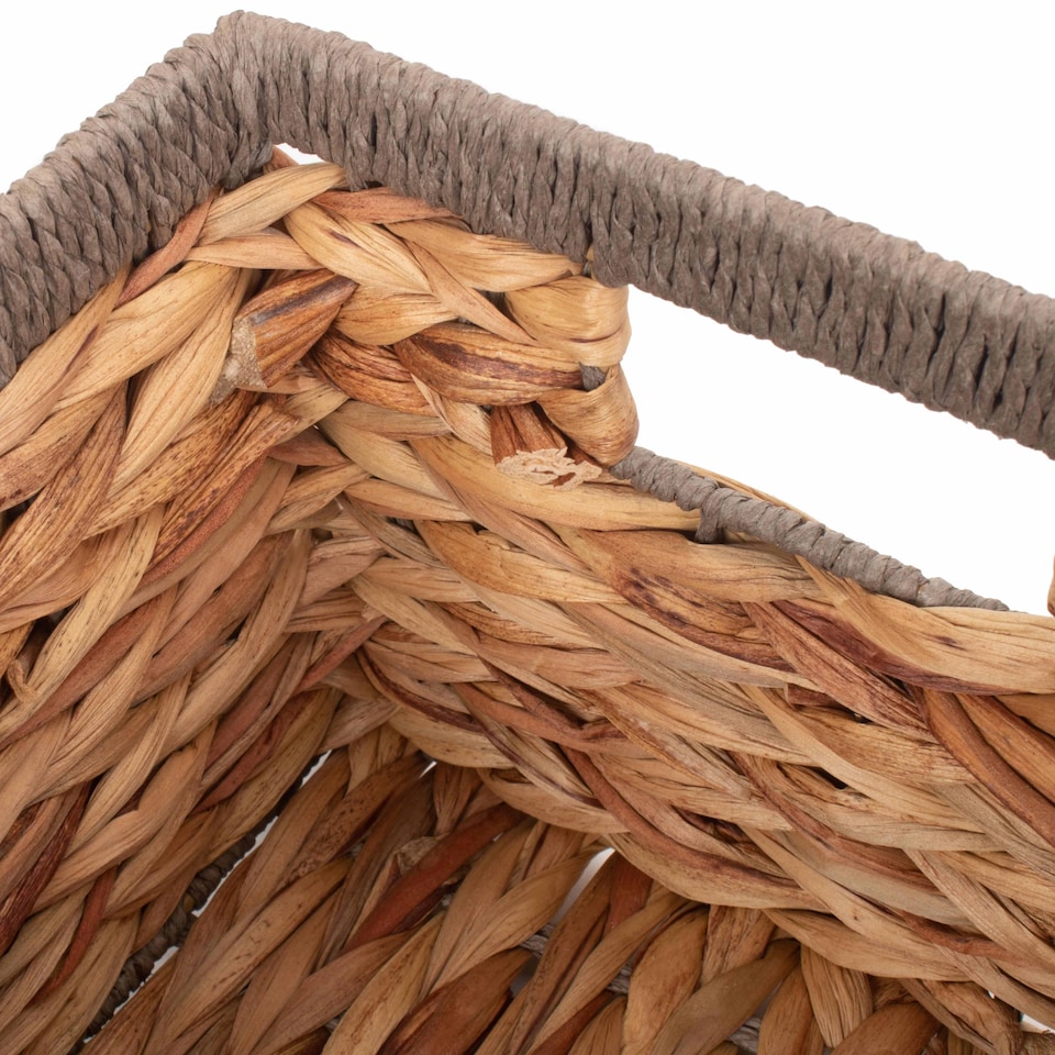 image 1 of Small Water Hyacinth With Grey Rope Border Rectangular Storage Basket | Brown | Brown