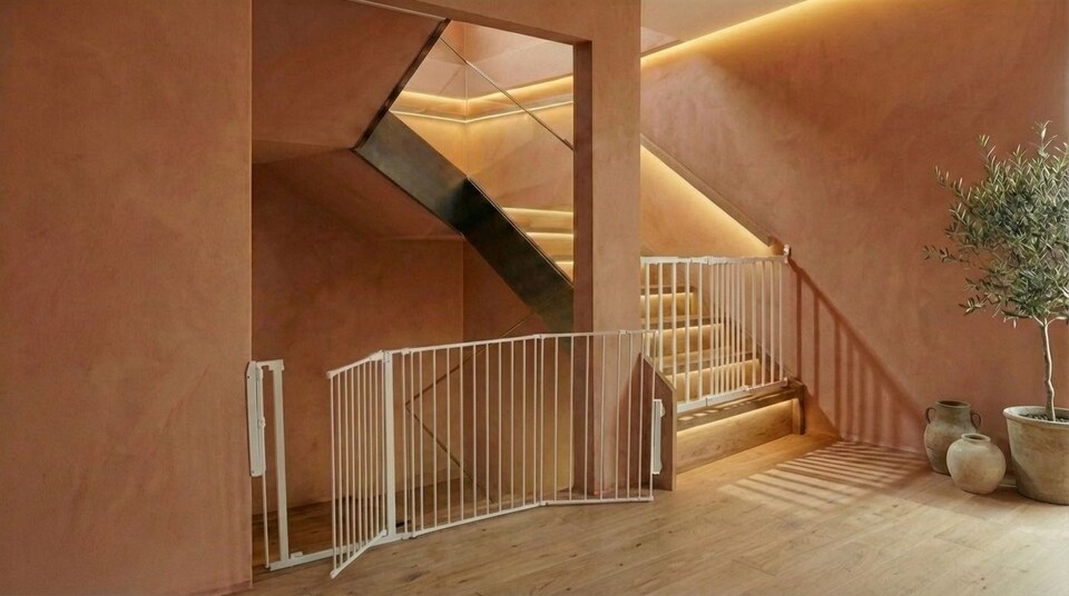 image 1 of Safetots Solution for Up and Down Staircases, White, Multi Panels, up to 226cm, and, Screw Fit Gate, 67cm - 105.5cm