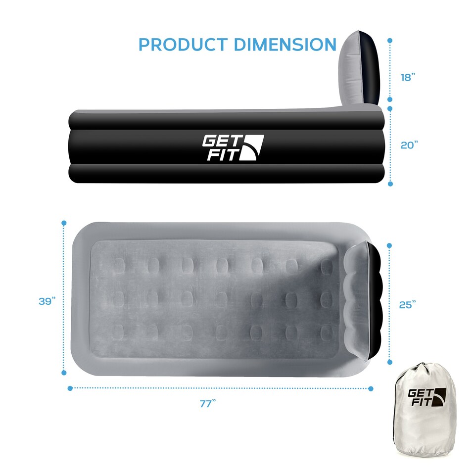 image 1 of Get Fit Air Bed With Built In Electric Pump - Premium Single Airbed - Quick Blow Up Bed With Headboard & Inflatable Pillow - Elevated Air Mattress- Black/Grey