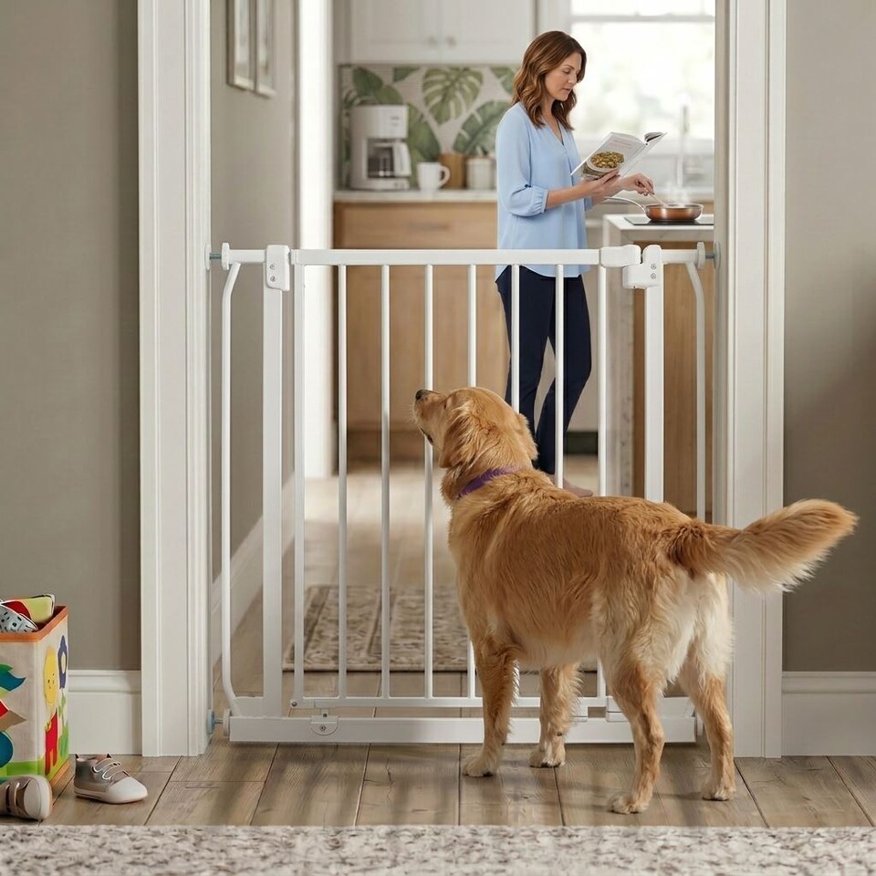 image 1 of Safetots Extra Tall Elite Safety Gate, 171cm - 180cm, Matt White, Extra Tall 96.8cm in Height, Pressure Fit Stair Gate, Baby Gate for Doors Hallways and Spaces, Safety Barrier, Easy Installation