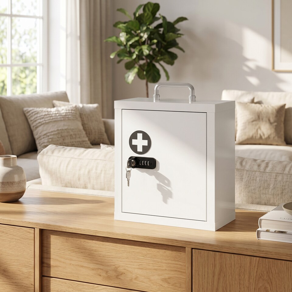 image 1 of HOMCOM Medicine Cabinet, Medical Cabinet w/ Combination and Key Lock, White