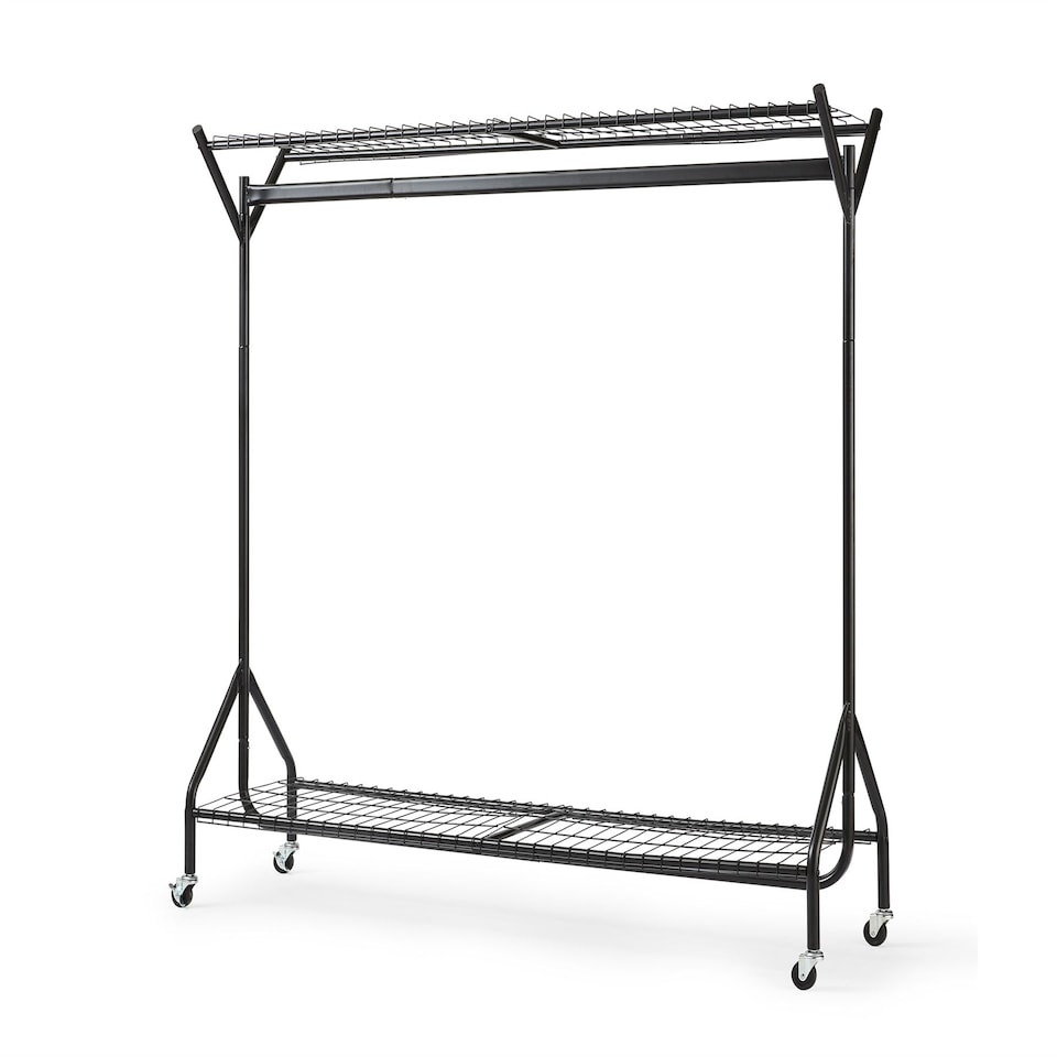 image 1 of House of Home Clothing Rail Heavy Duty Hanging Clothes Shoe Hat Rack Shelves With Wheels 4ft x 5ft | Black