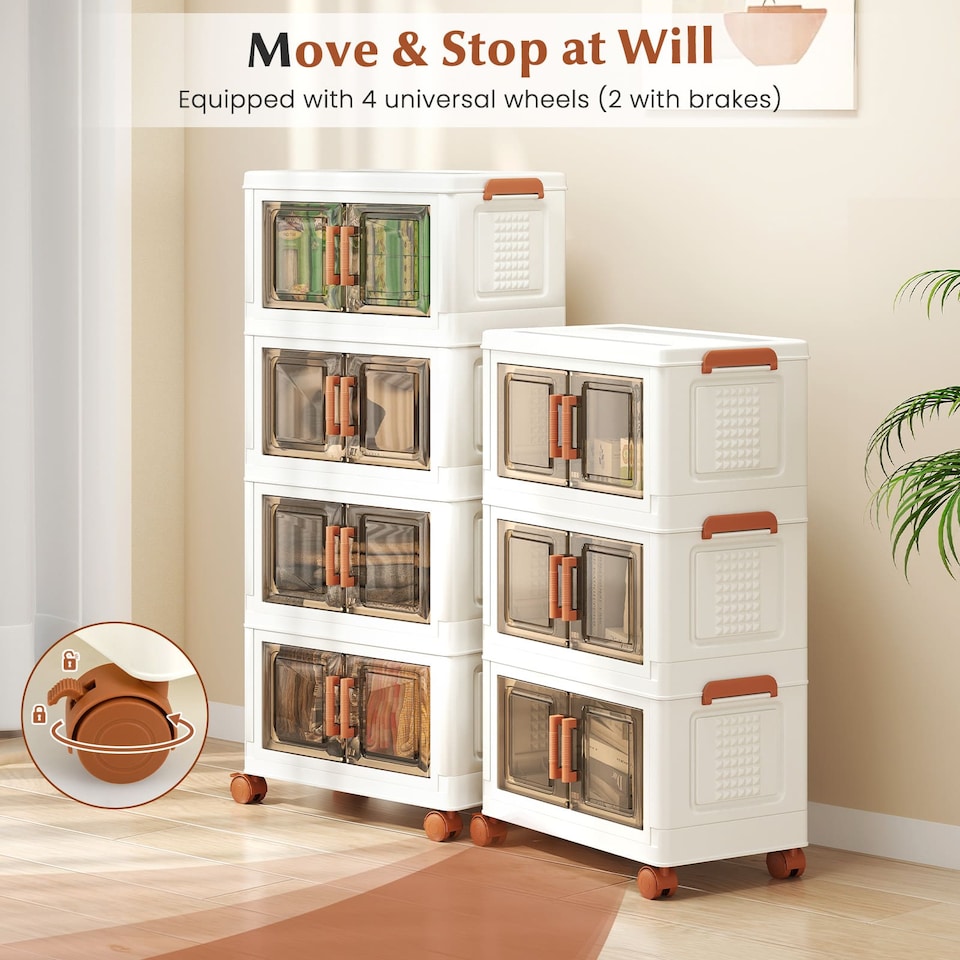 image 1 of COSTWAY 3-Pack Stackable Plastic Storage Boxes 57L Collapsible Storage Bins