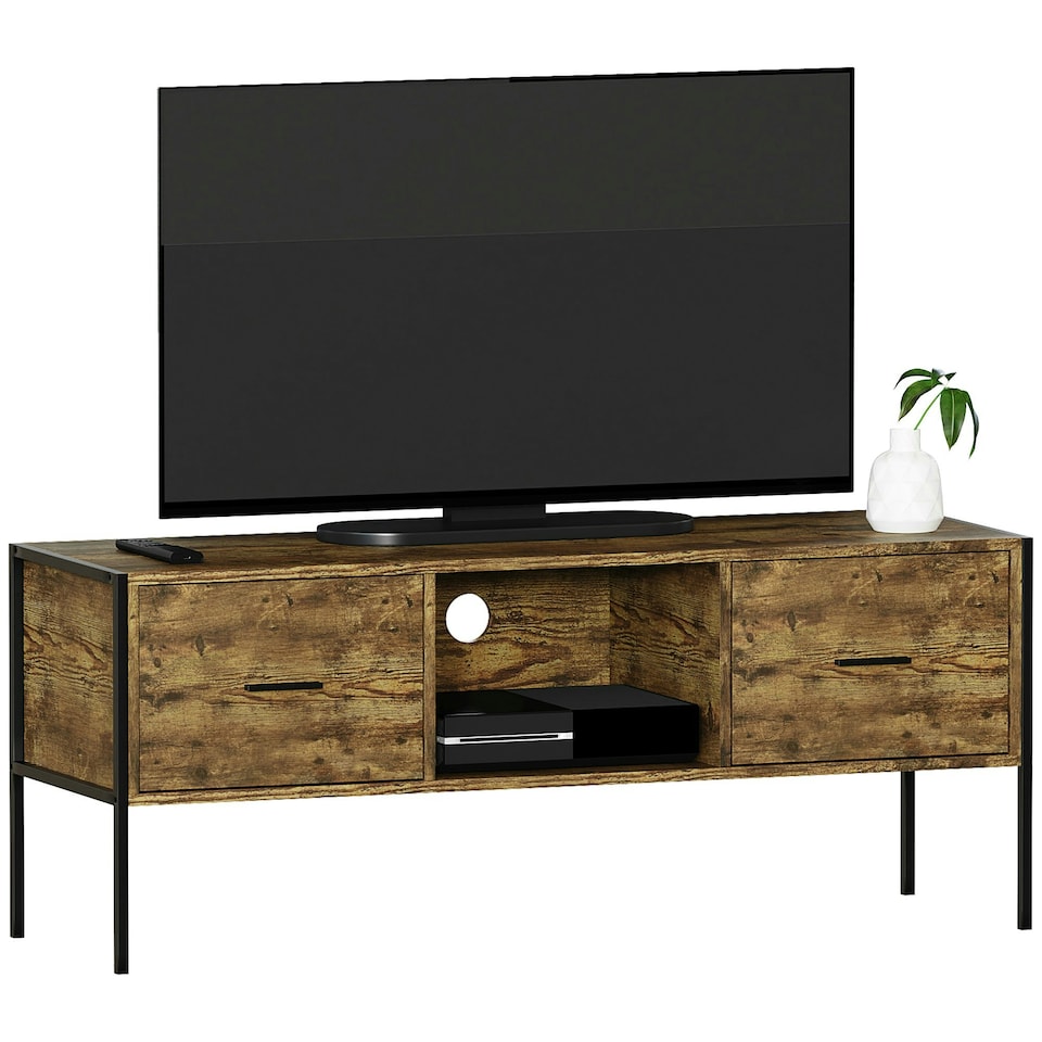 image 1 of Vida Designs Brooklyn 2 Drawer TV Unit - Dark Wood | Black | Dark Wood | 1