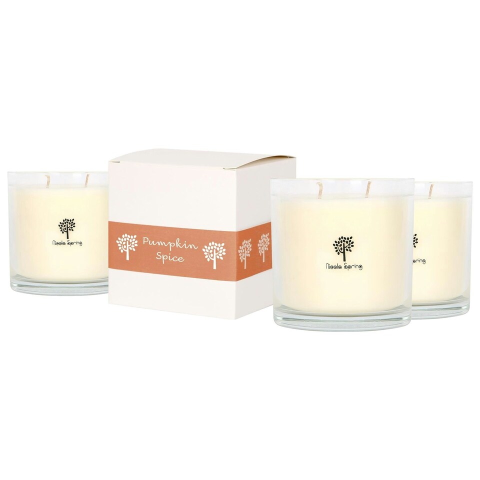 image 1 of Nicola Spring Soy Wax Scented Candles - 400g - Pumpkin Spice - Pack of 3 Clear